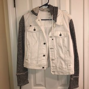 Free People Distressed Jean/Sweatshirt Jacket